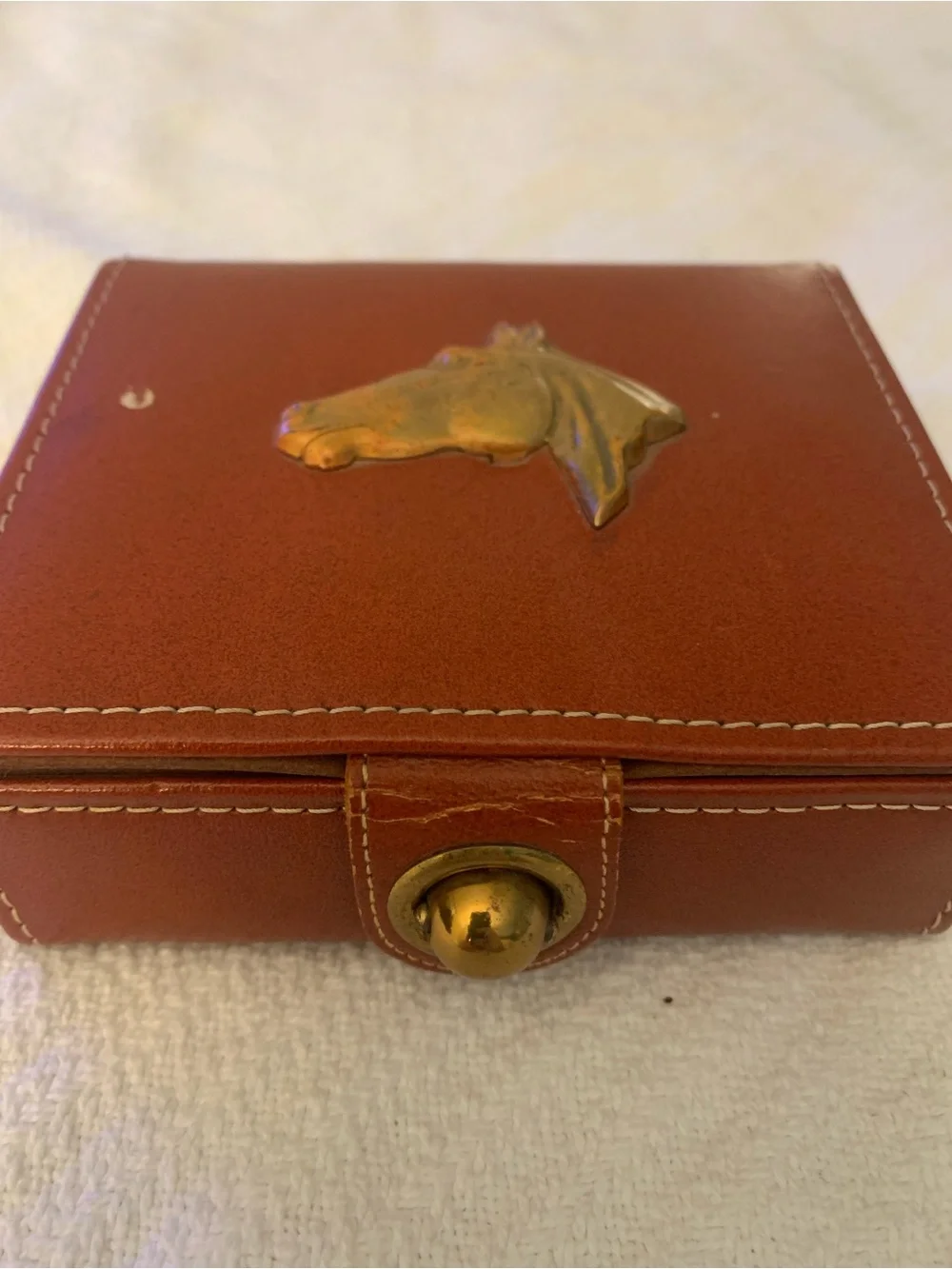 Leather Travel Jewelry Case with Brass Horse Emblem - Brown